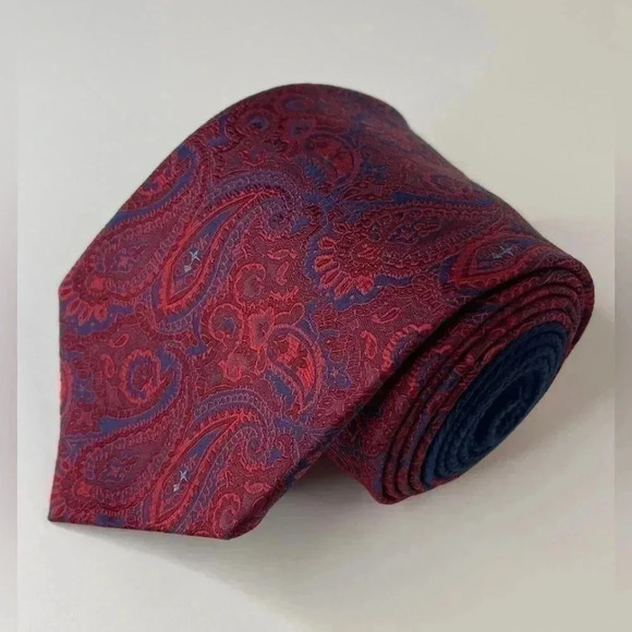 Tommy Hilfiger Men’s Red Navy Blue Paisley Tie - Picture 2 of 8